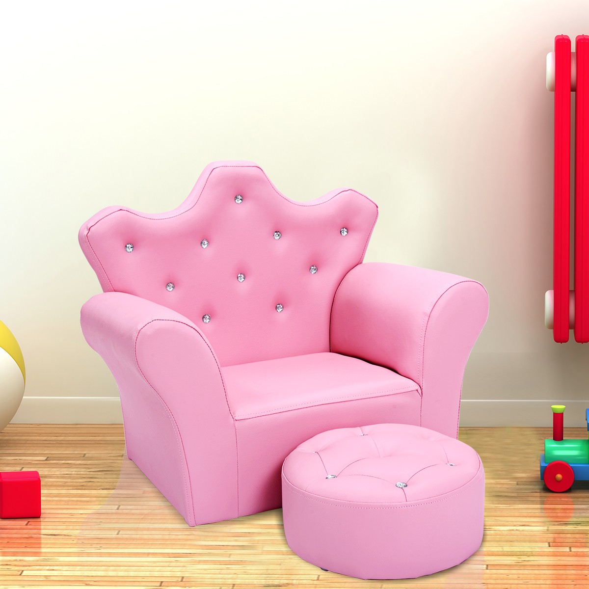 Pink Kids Sofa Armrest Chair Couch w/Ottoman for Children Toddler Christmas Gift