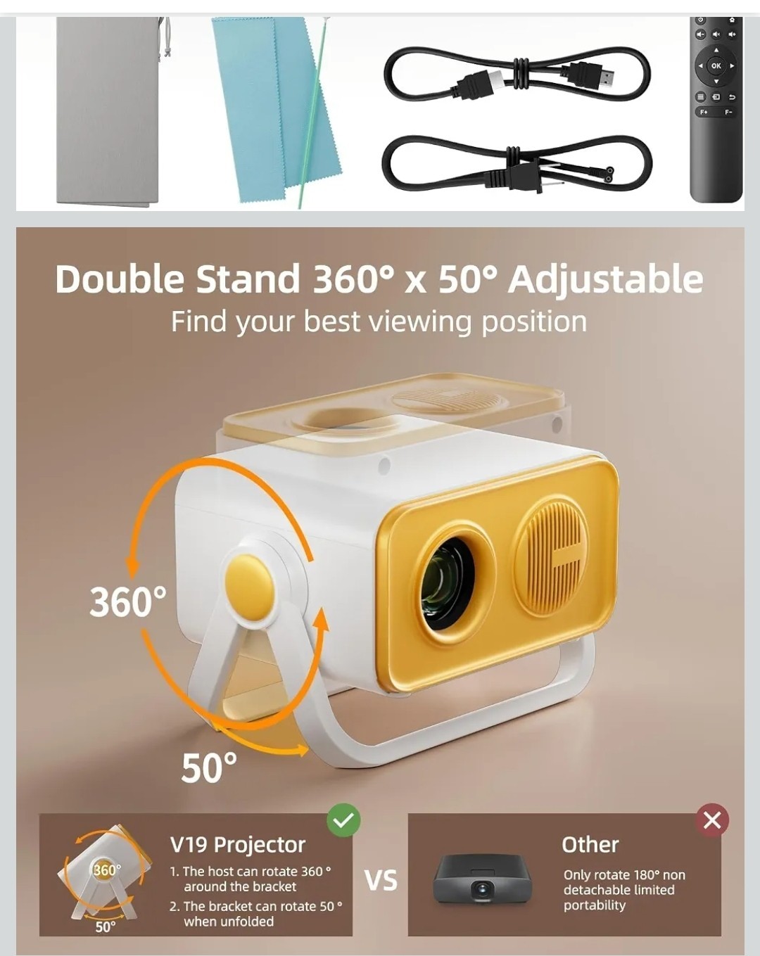 BKZ 2025 Upgraded 360 Adjust With HDMI/USB/PHONE Pan-tilt PROJECTOR