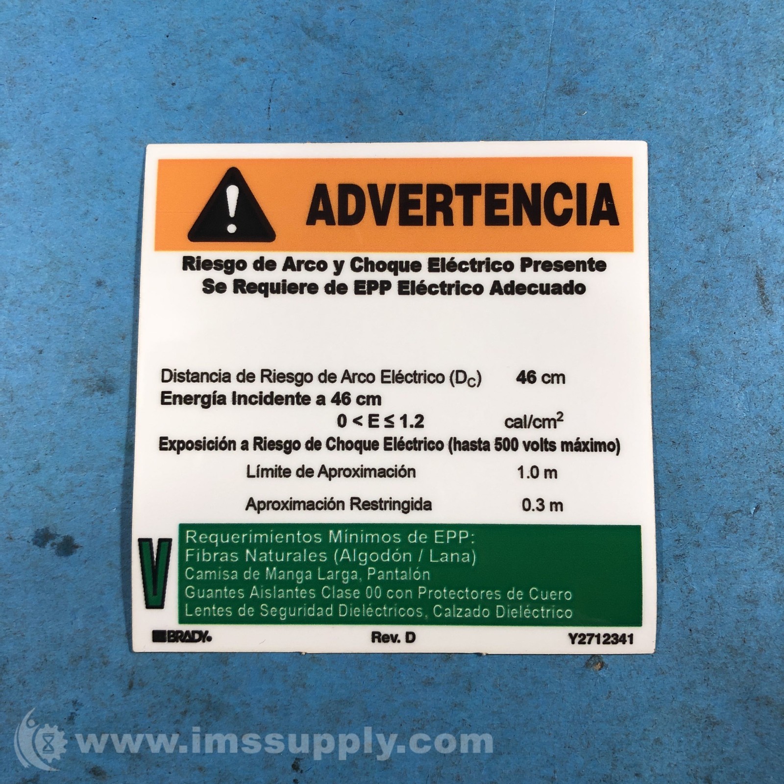 Brady Y2712341 Bag of 126 Arc Flash Hazard Labels (Spanish) 3412