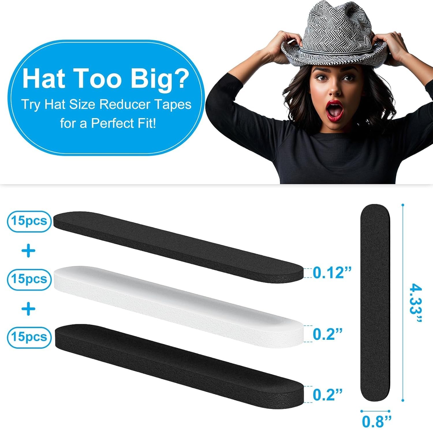 45PCS Hat Size Tape, Hat Size Reducer, Foam Reducing Tape for Hats Caps Sweatban