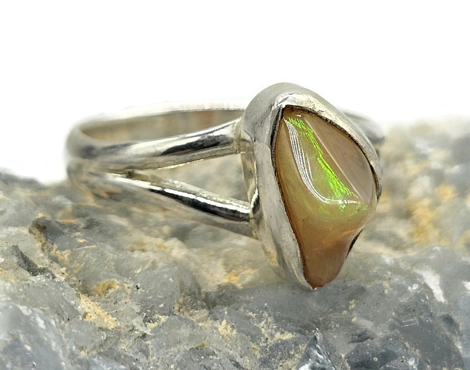 Solid Opal Ring, Size Q, October Birthstone, Sterling Silver, Rough Gem, Aura