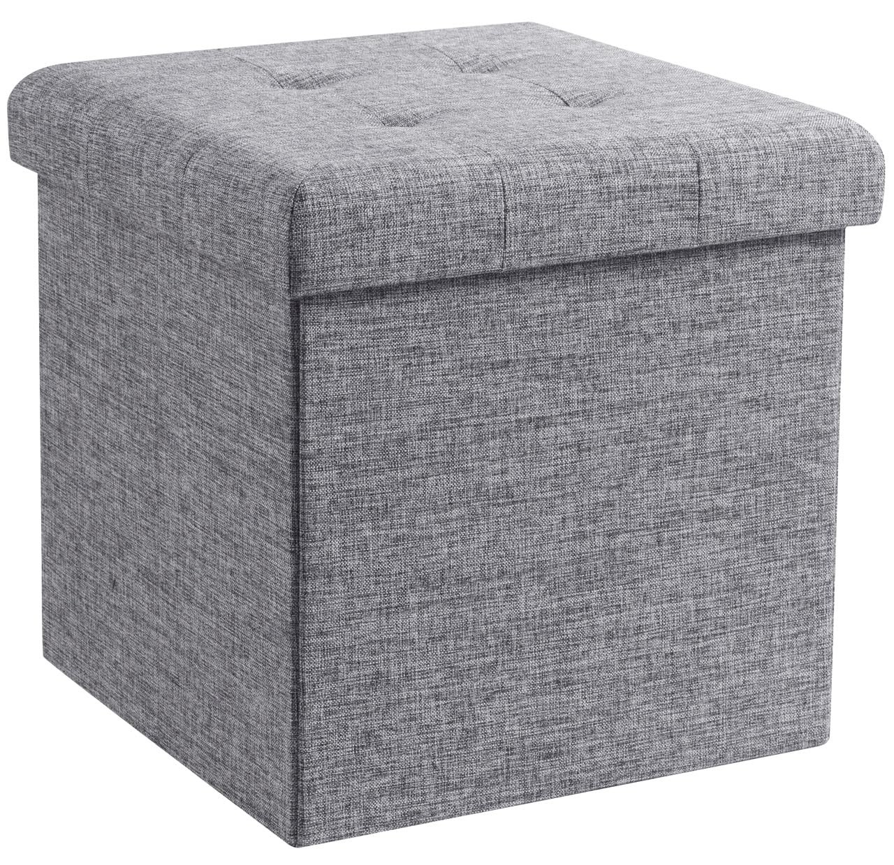 Ornavo Home Foldable Tufted Linen Storage Ottoman 15"D x 15"W x 15"H, Grey