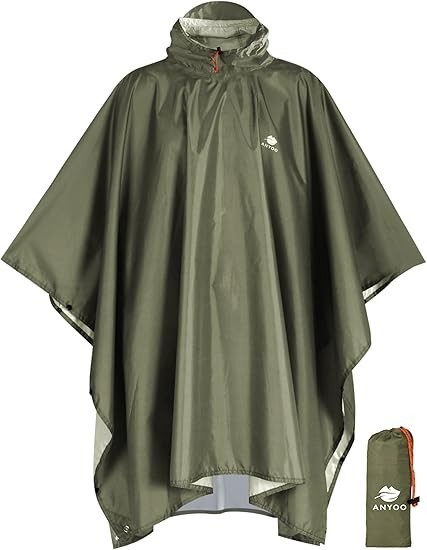 Hooded Rain Poncho for Adults, Waterproof Lightweight Rain Coat, Reusable