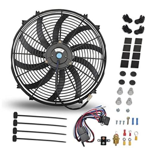 16'' Electric Radiator Fan w/Thermostat Wiring Switch 16 Inch-relay Kit Black