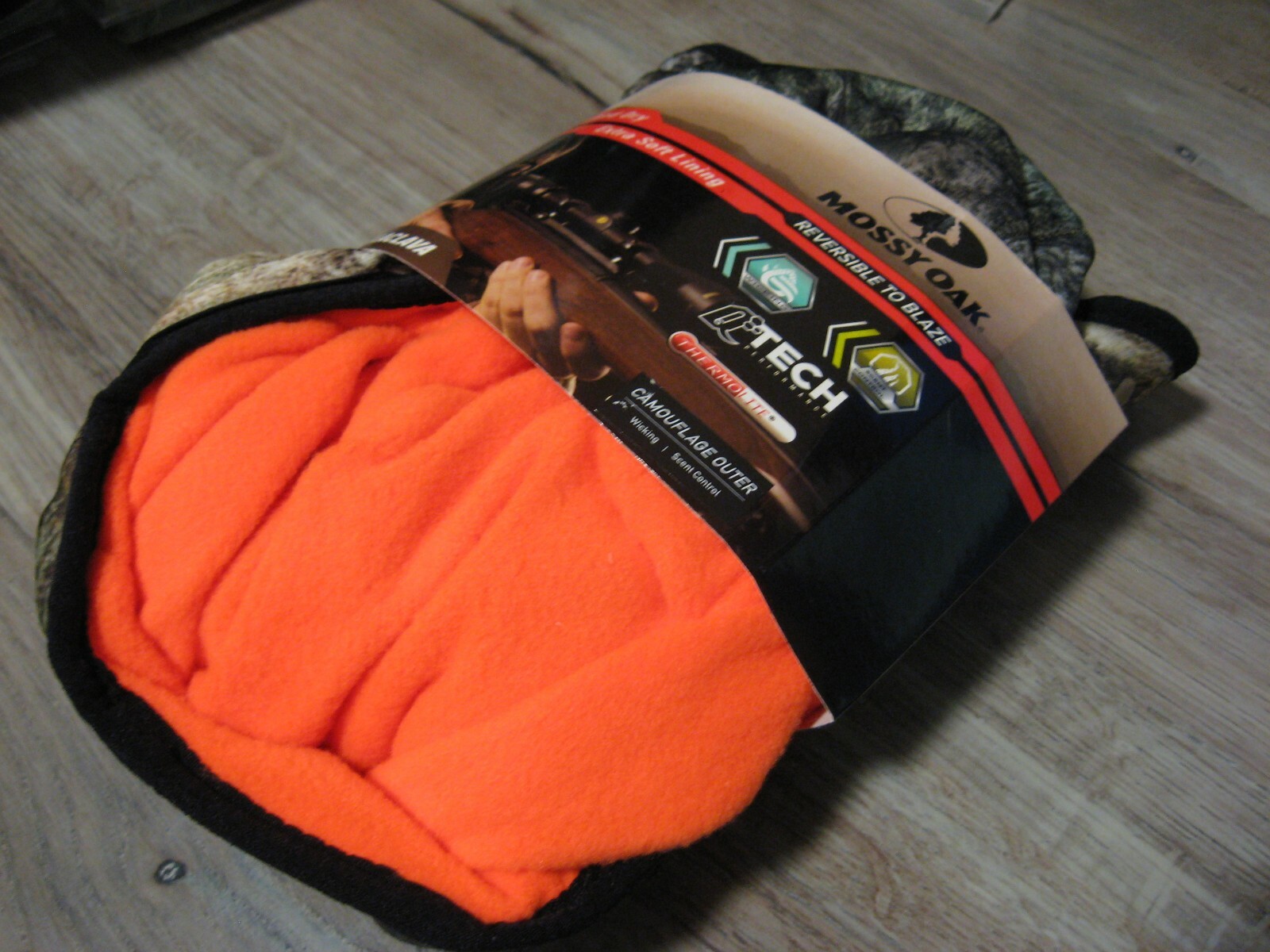 Mossy Oak Camo Reversible To Blaze Orange Face Mask Neck Wrap Hood Hunting Cap
