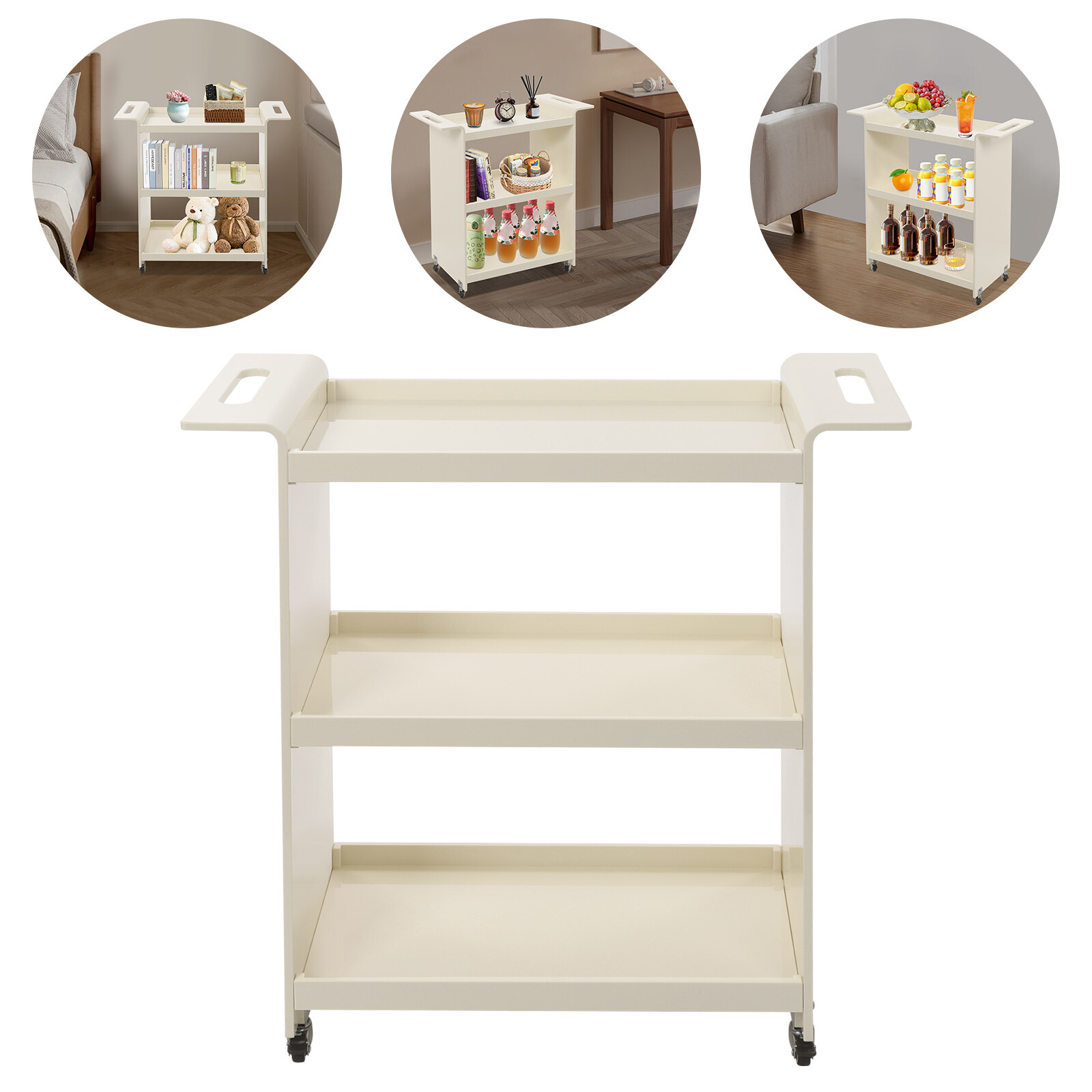 Milky White Freestanding Mobile Pc Rolling Serving Cart With Wheels 71*30*73cm