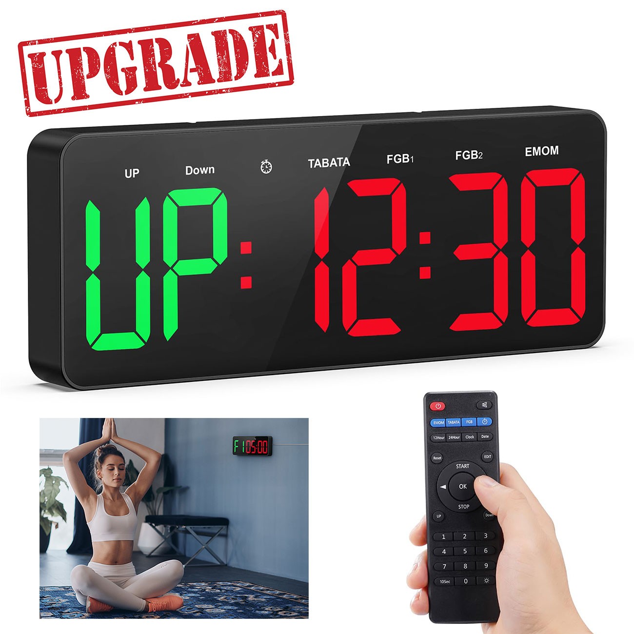 12" LED Large Display Home Gym Timer Clock Kitchen Timer with Remote for Sports