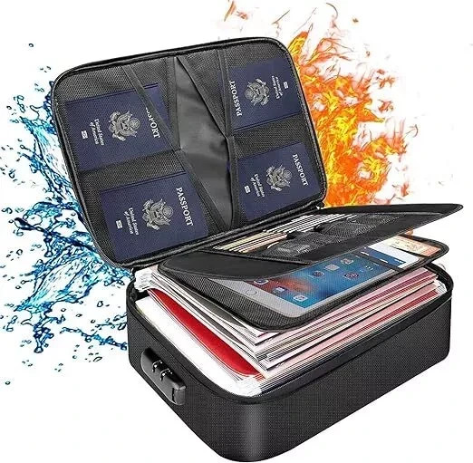 3-Layer Fireproof Document Box with Lock File Storage Box Waterproof Safe Bag