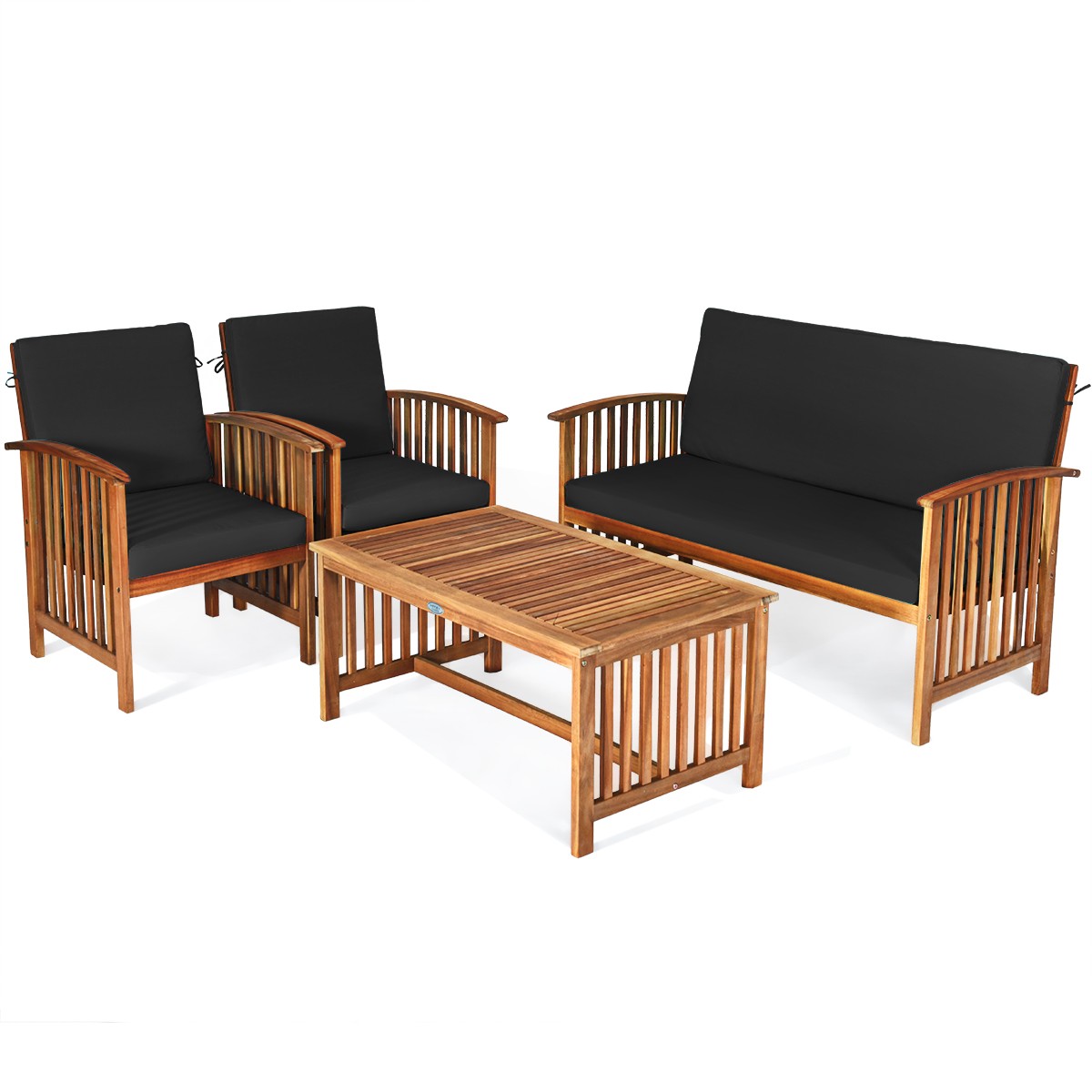 Topbuy 4PCS Patio Acacia Wood Sofa Set Conversation Couch Coffee Table with