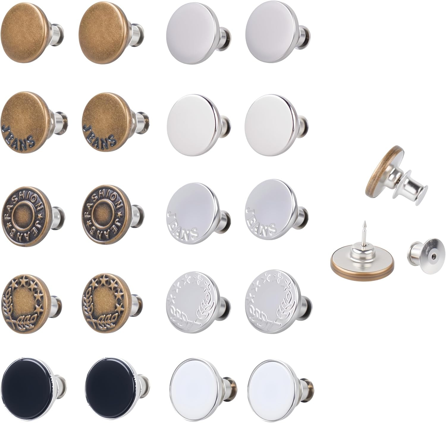 20 Sets 17mm Reusable and Adjustable Jeans Button Kits, 17mm, Color mixing