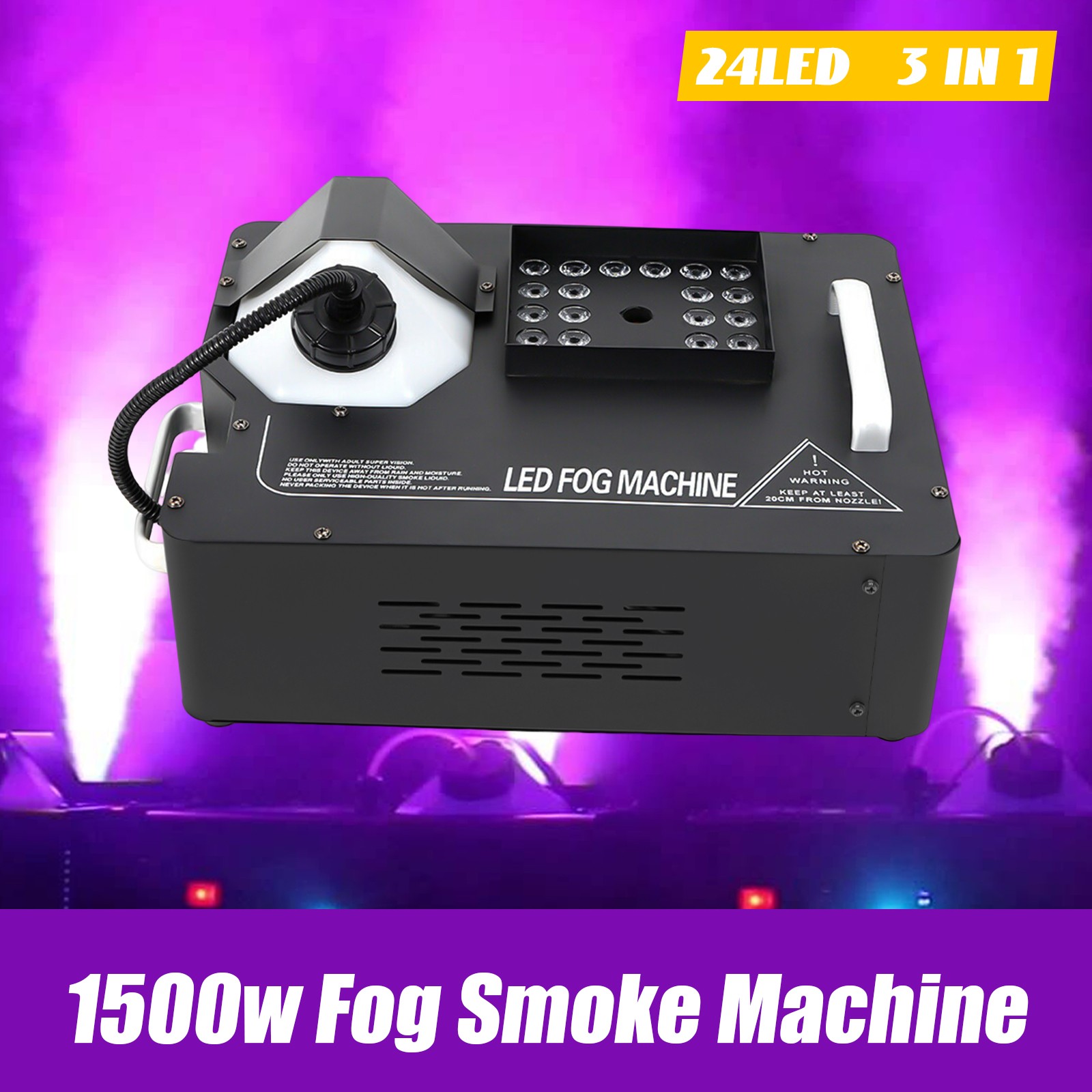 1500W Smoke Fog Machine DJ Party Vertical Spray Fog Stage Light RGB 24 LED Light