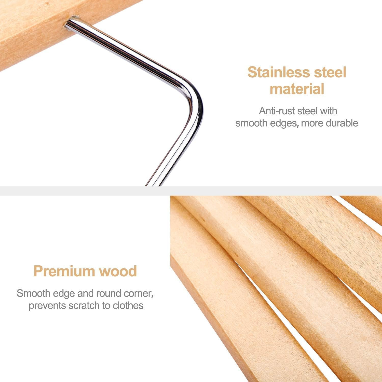 HOUSE DAY 12 Pack High-Grade Wooden Suit Hangers Skirt Hangers with Clips Solid