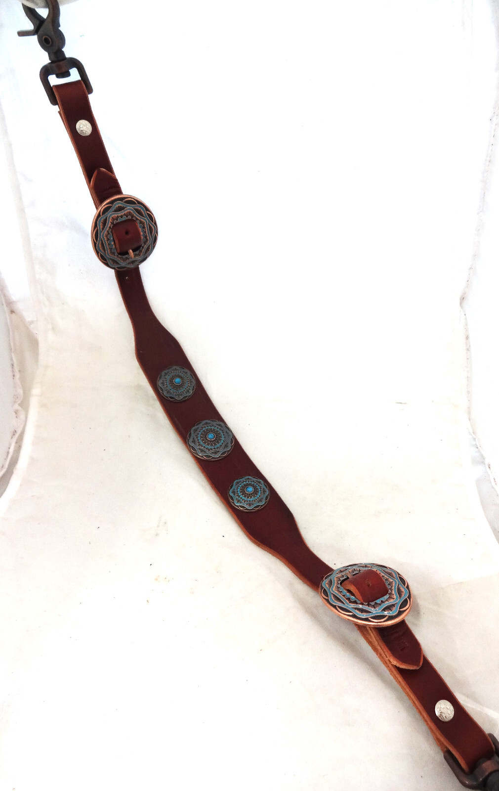 Wither Strap Chestnut Leather Horse Tack Copper Turquoise Buckles Snaps Western