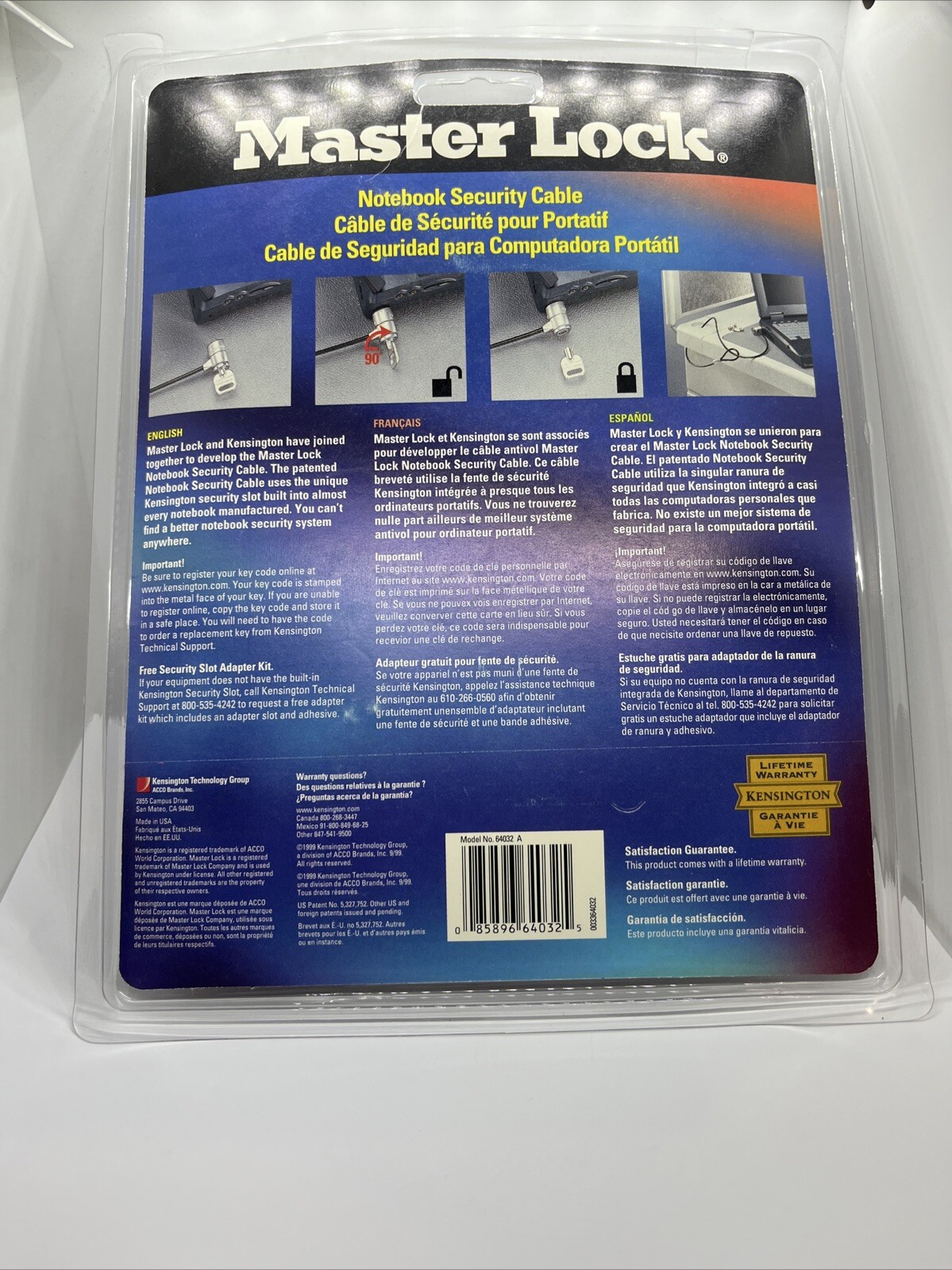 New In Package MASTER LOCK Universal Notebook Security Cable Lock Anti Theft