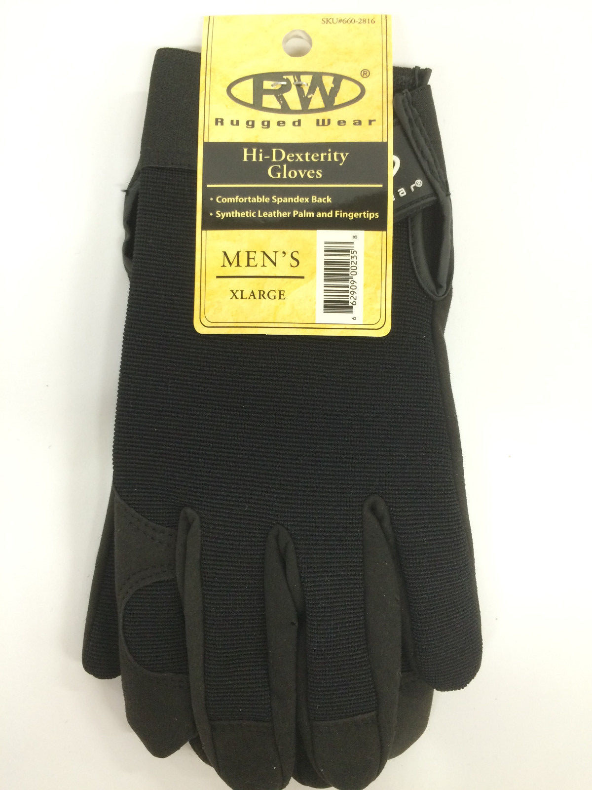Rugged Wear Mechanics Gloves Leather Syn Palm and Fingers Are Spandex Black