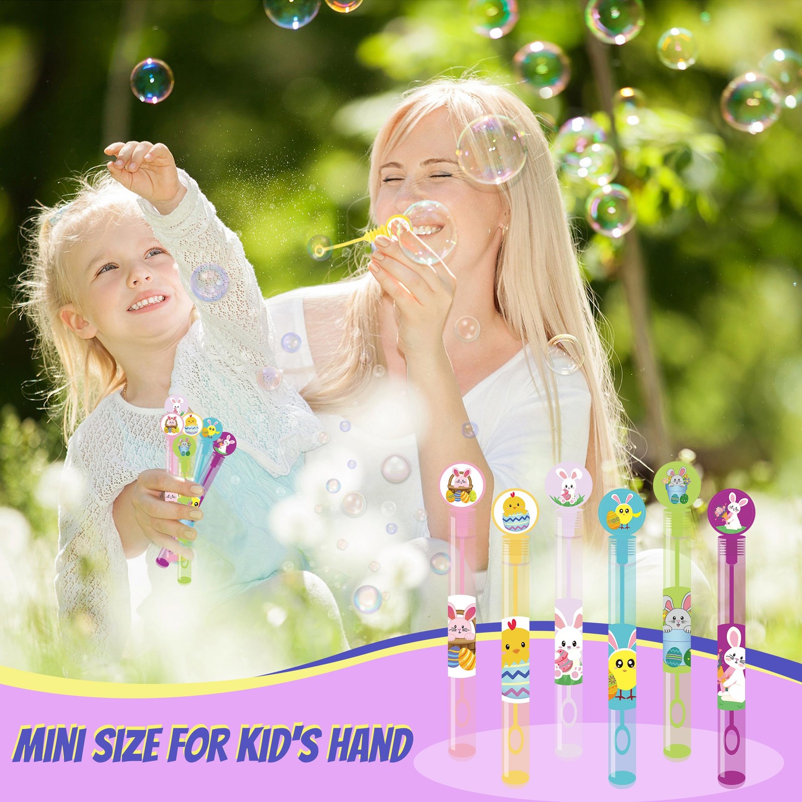 48PCS Easter Toys Mini Bubble Wands Assortment Colorful Gifts for Kids