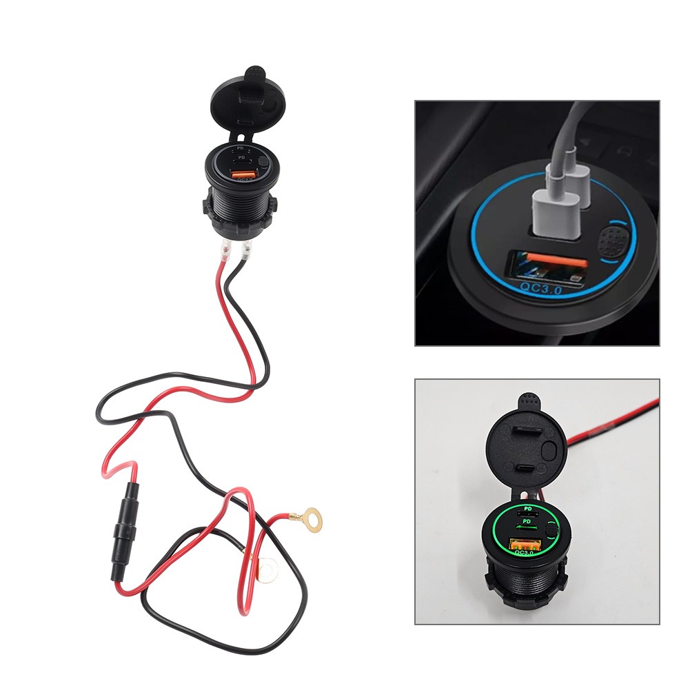 12V 24V 3.0QC PD Type C USB Car Green RV Marine Fast Power Charger Socket Outlet