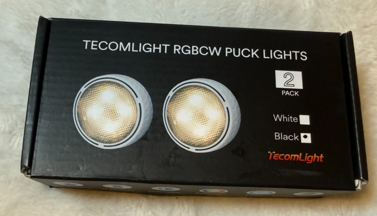 Tecomlight RGBCW LED Puck Lights 2-Pack Black Model 5#-F-22-02 New