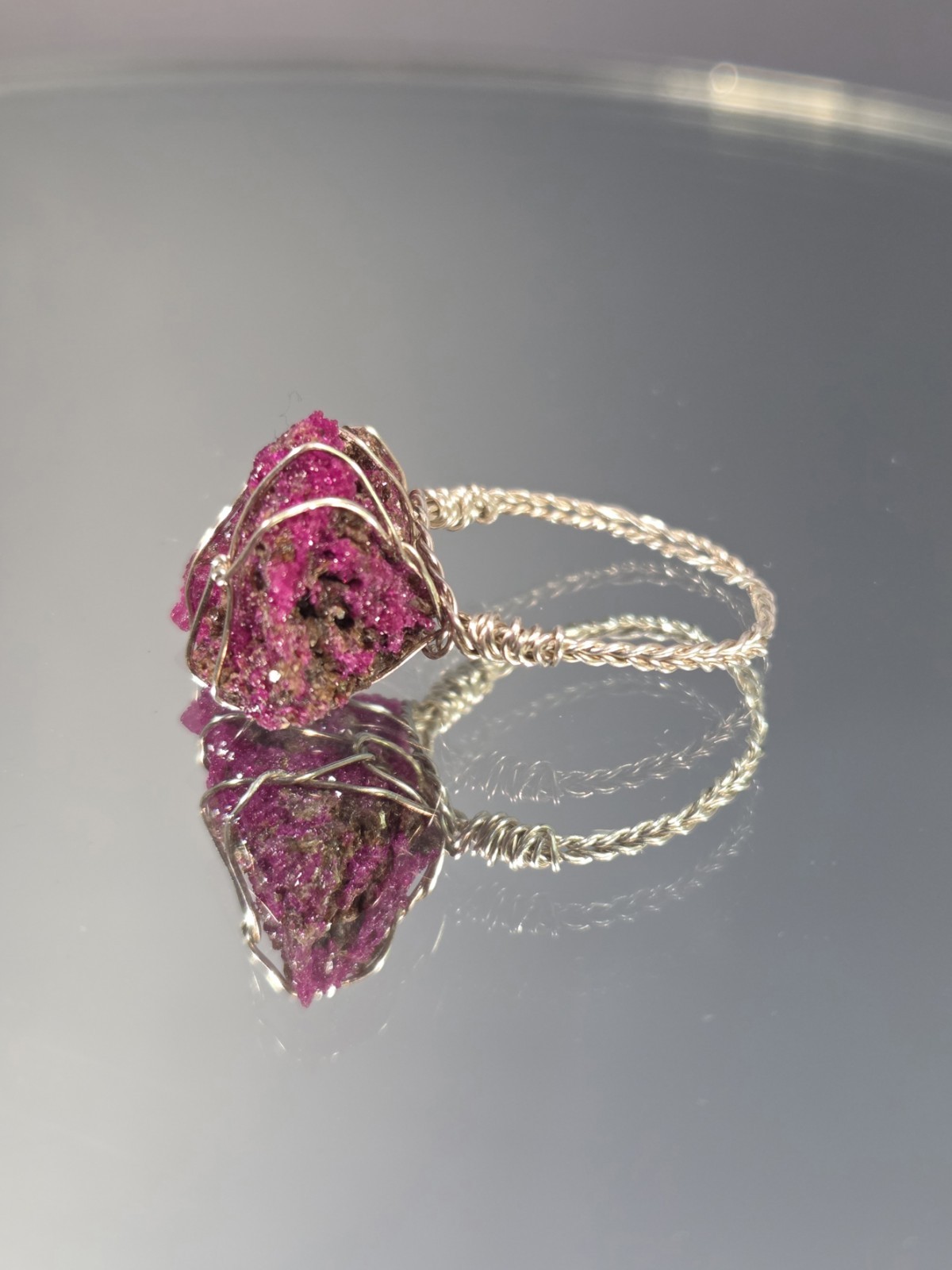 Genuine Handcrafted 999 Fine Silver Wirewrapped Ring With Rough Ruby Corundum