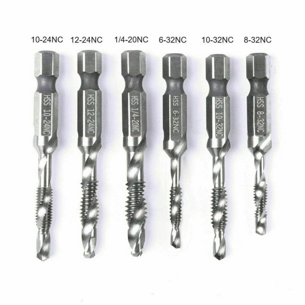 6/12PCS 1/4" Hex Shank SAE Tap Combination Drill Bit Set Screw Thread Tap Bit US