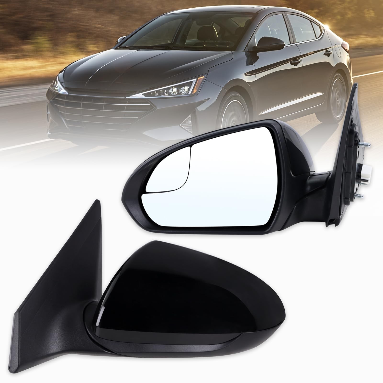 Lqito Driver Side Mirror 2017-2020 Hyundai Elantra Black Power Glass Folding