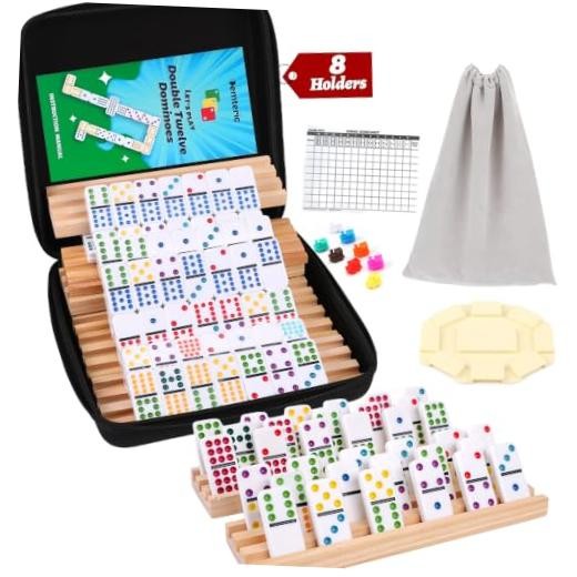 Mexican Train Dominoes Set Double 12 Dot Domino Tiles, Double 12 Dot + 8 Racks