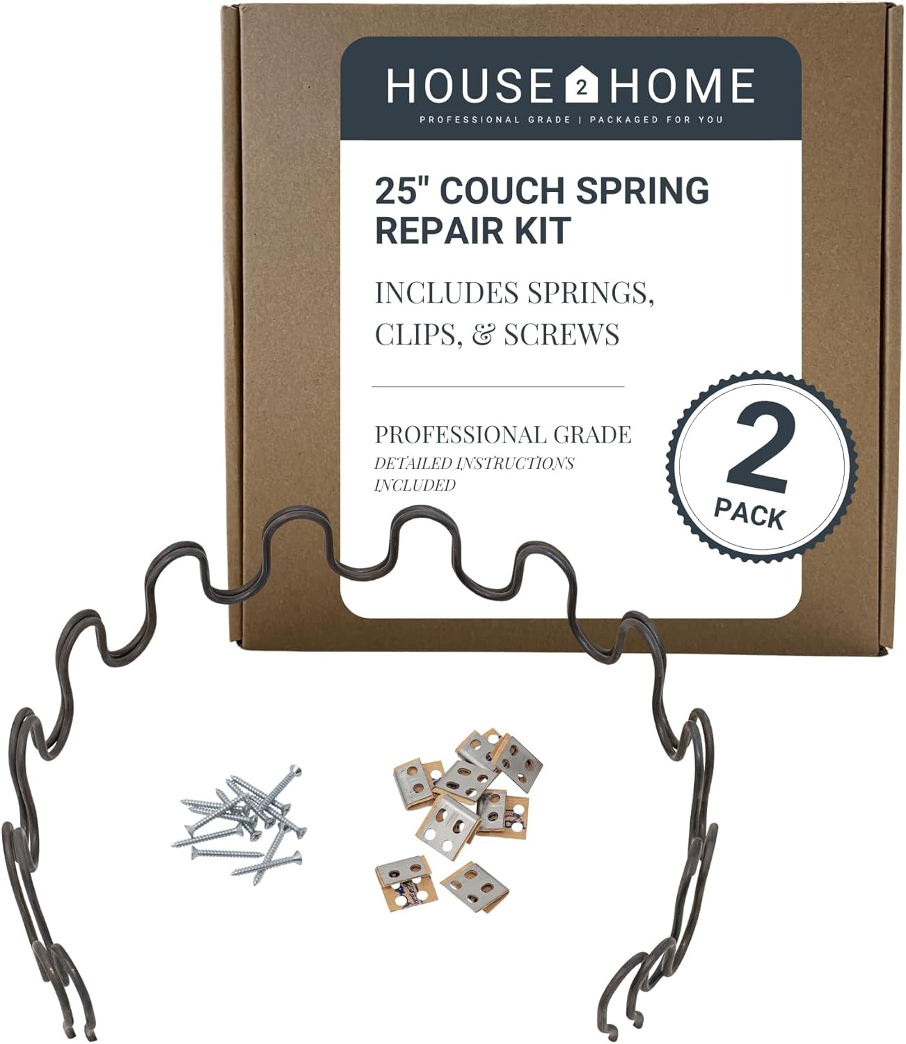 House2Home 25" Sofa Spring Replacement 2pk w/ Clips & Screws