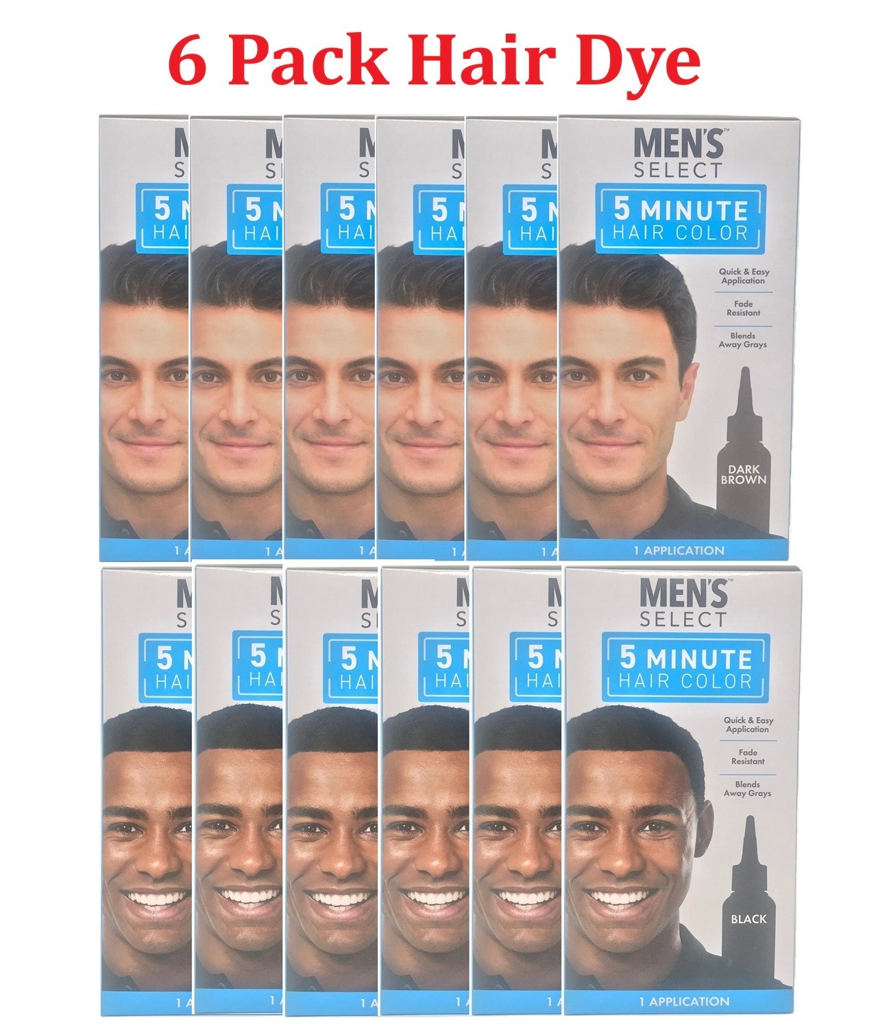 6pk Men's Select Hair Color Dye 5 minute Dark Brown and Black
