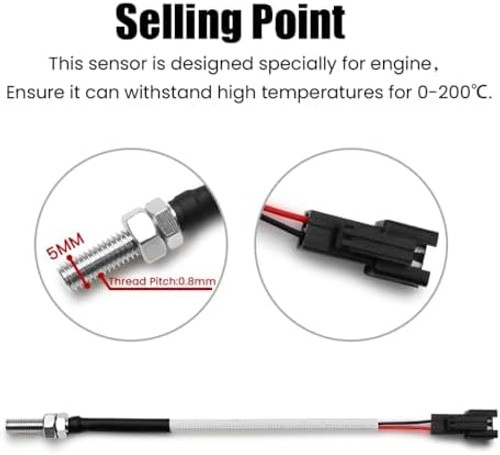 Cylinder Head Temperature Meter Engine Temperature Gauge with 10mm 14mm Probe...