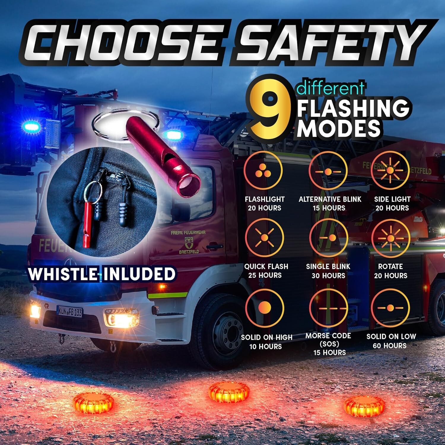 4-Pack Rechargeable LED Emergency Flares - 30-Hour Run Time & High Visibility