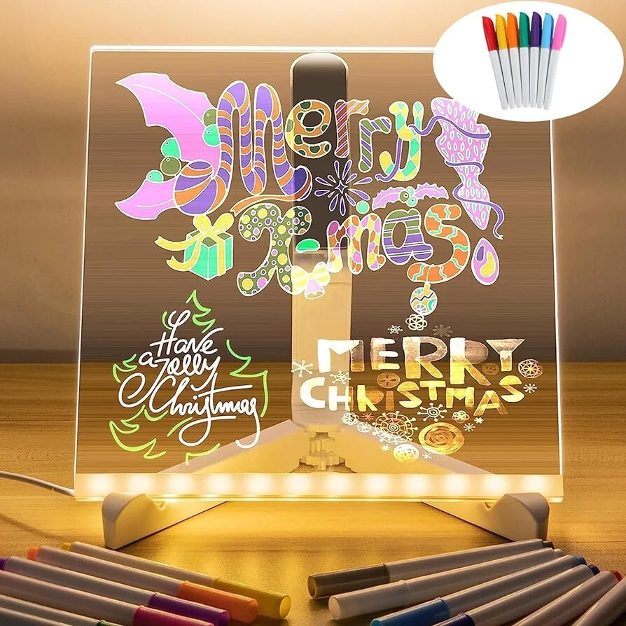 Acrylic LED Note Board, Illuminated Memo, Reusable Easy Erase, Glowing Letters