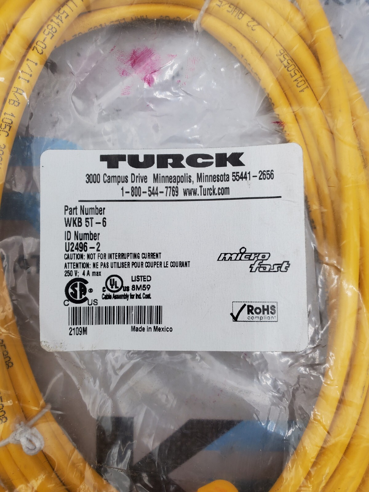 NEW Turck WKB 5T-6 Micro Fast Cordset