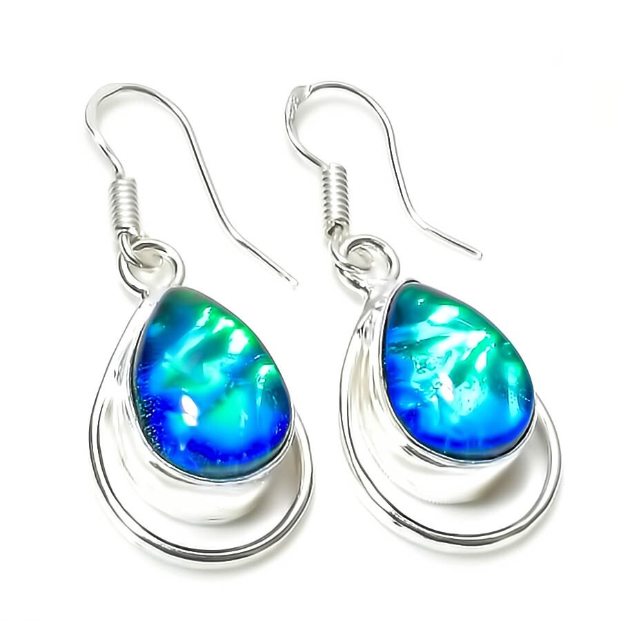 Triplet Opal Gemstone Handmade 925 Sterling Silver Jewelry Earring Sz 1.30"