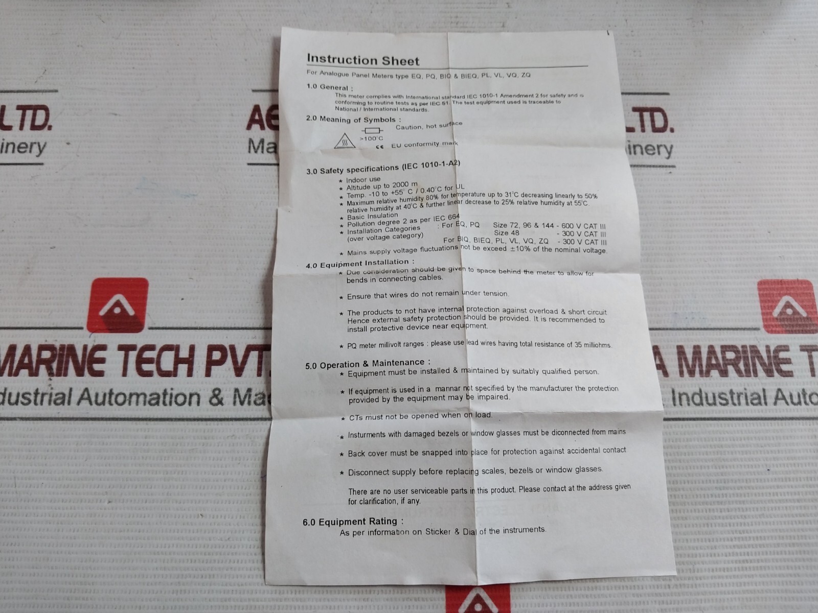 RISHABH EQ96 AC Analog Voltmeter SACC02134686 0-125/250A E236986