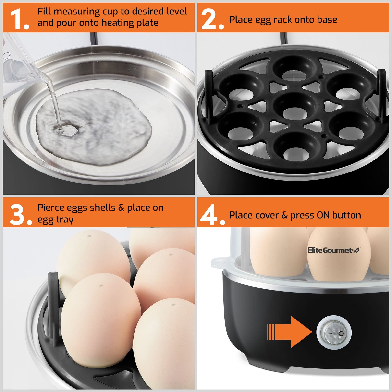 Elite Gourmet EGC115B Easy Egg Cooker Electric 7-Egg 7 Egg, Classic Black