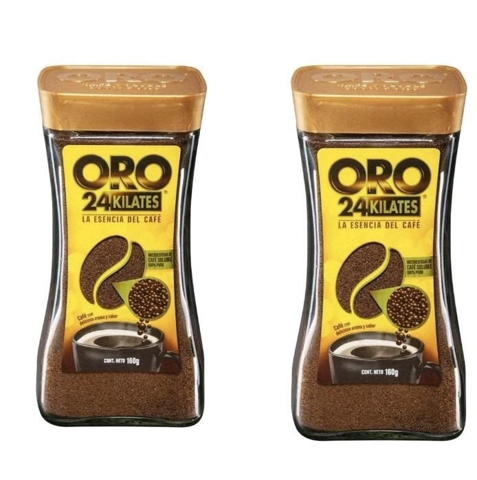 2 Pack Café Oro 24 Kilates Glass Jars Exquisite Elegant Taste 160g Each