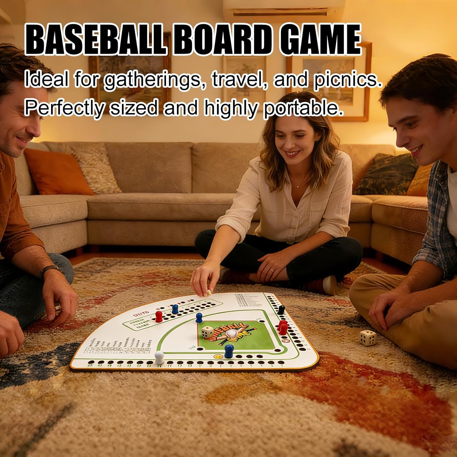 Baseball Board Game，5mm Thick Solid Oak Baseball Board Game, Portable Dice & Mar