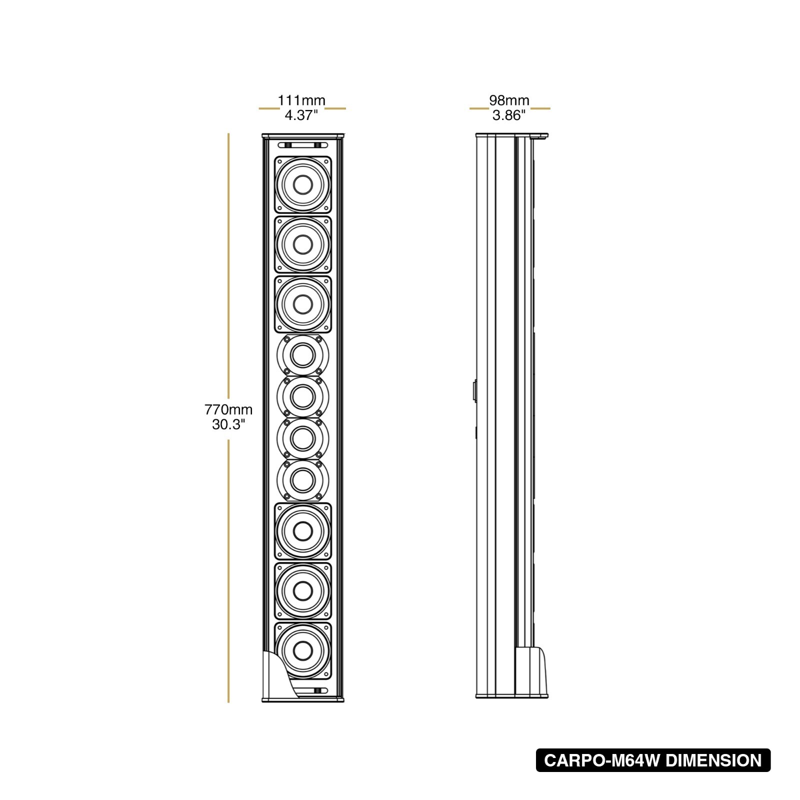 Sound Town Passive Line Array Column Speaker w/ Wall Mount Bracket (CARPO-M64W)