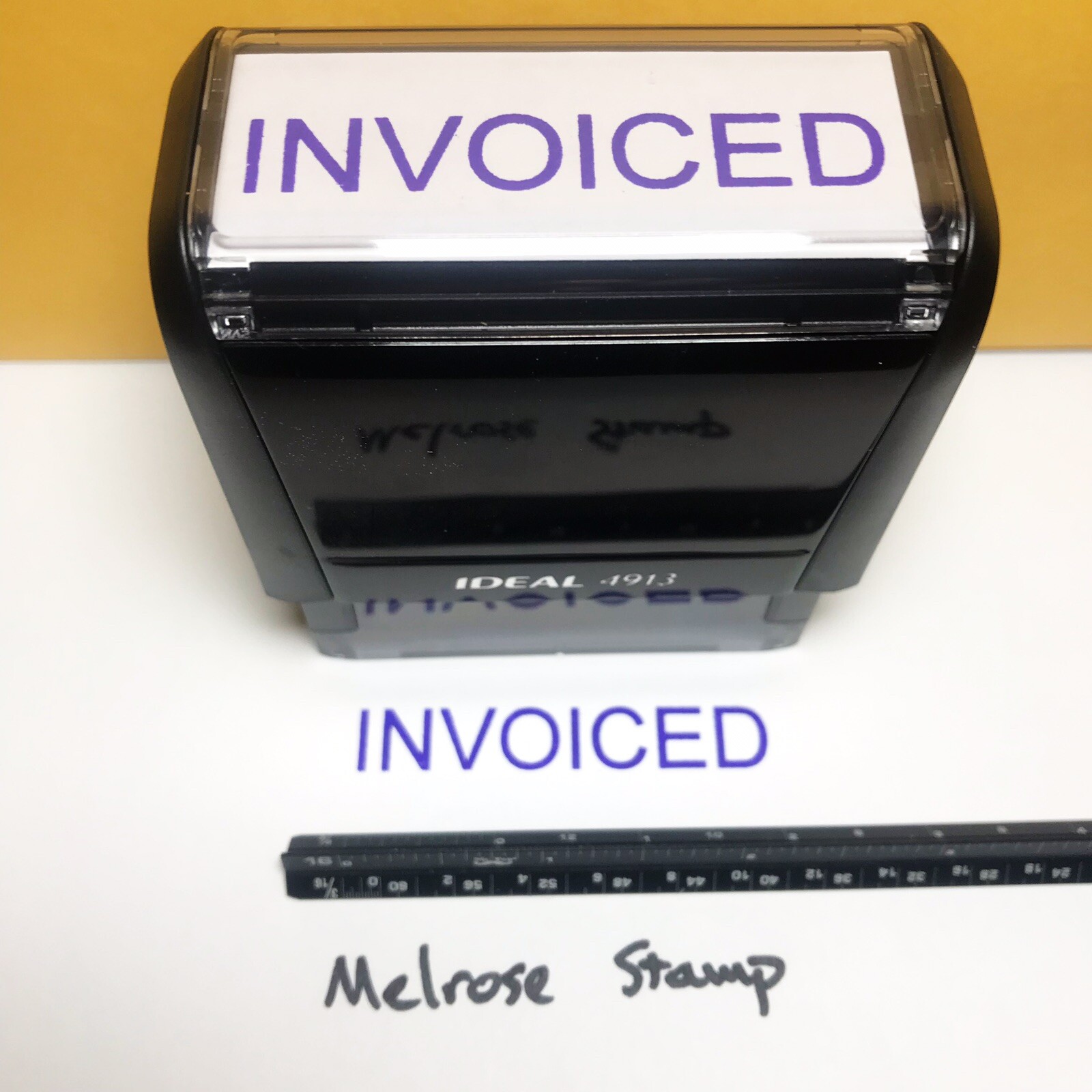 Invoiced Rubber Stamp Purple Ink Self Inking Ideal 4913