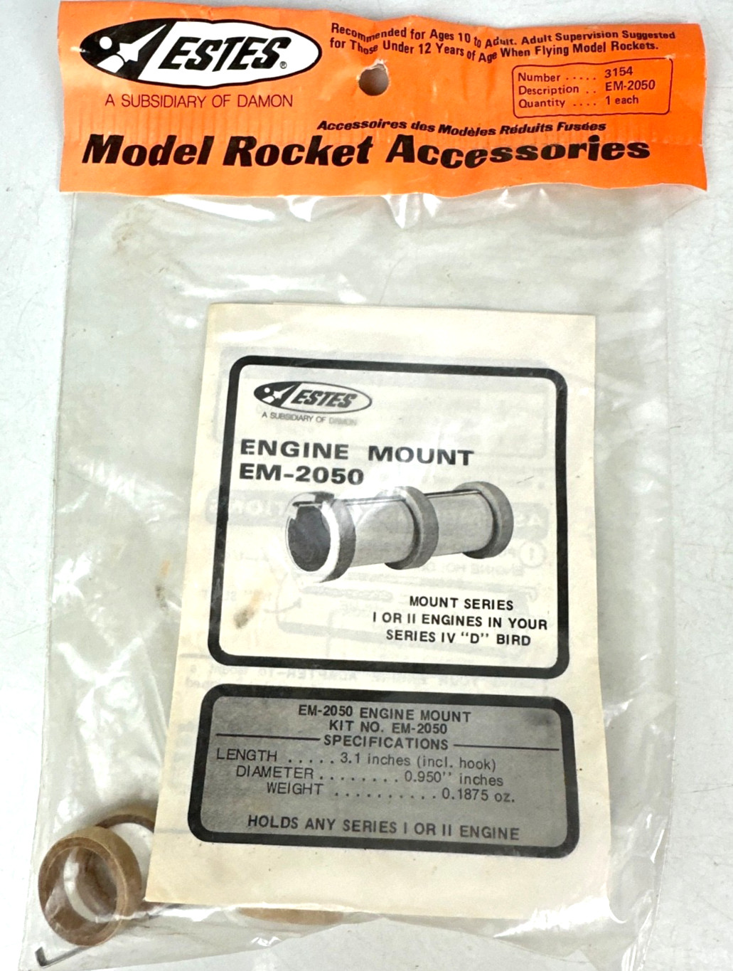 Estes Model Rocket Accessory Engine Mount EM-2050  New Sealed #3154