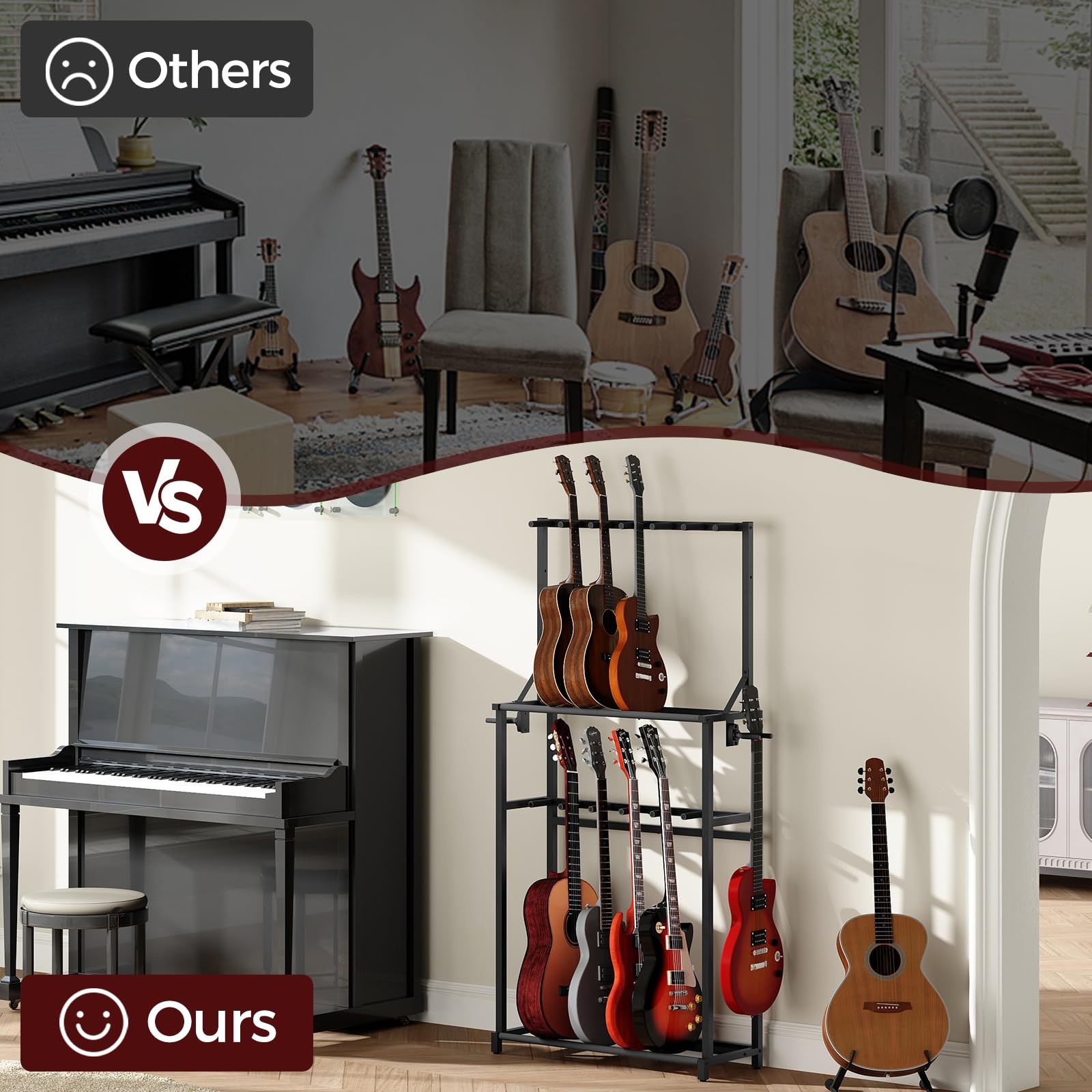 Guitar Stand, Multiple Guitar Rack Holder for Various Instruments, Multi-Inst...