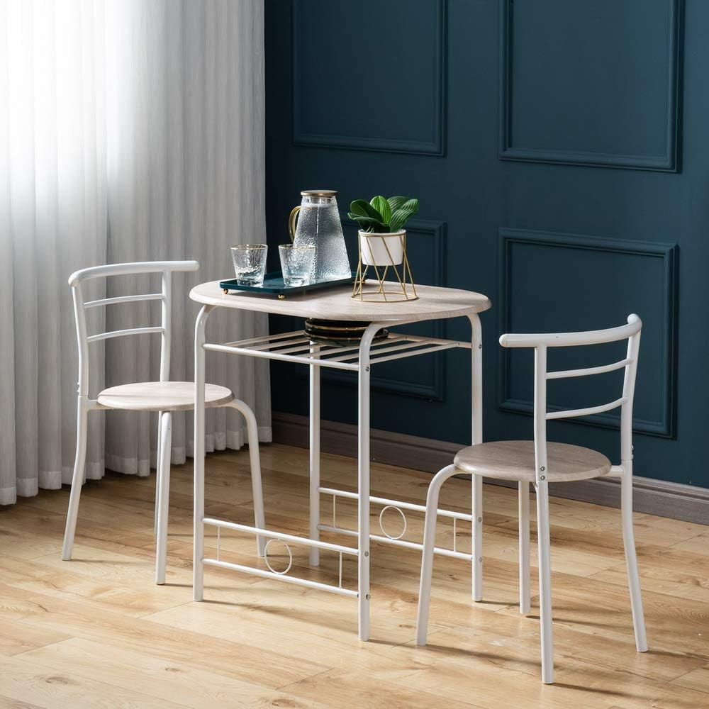 3 Piece Dining Set,Small Kitchen Table Set for 2,Breakfast Table Set,Kitchen Woo