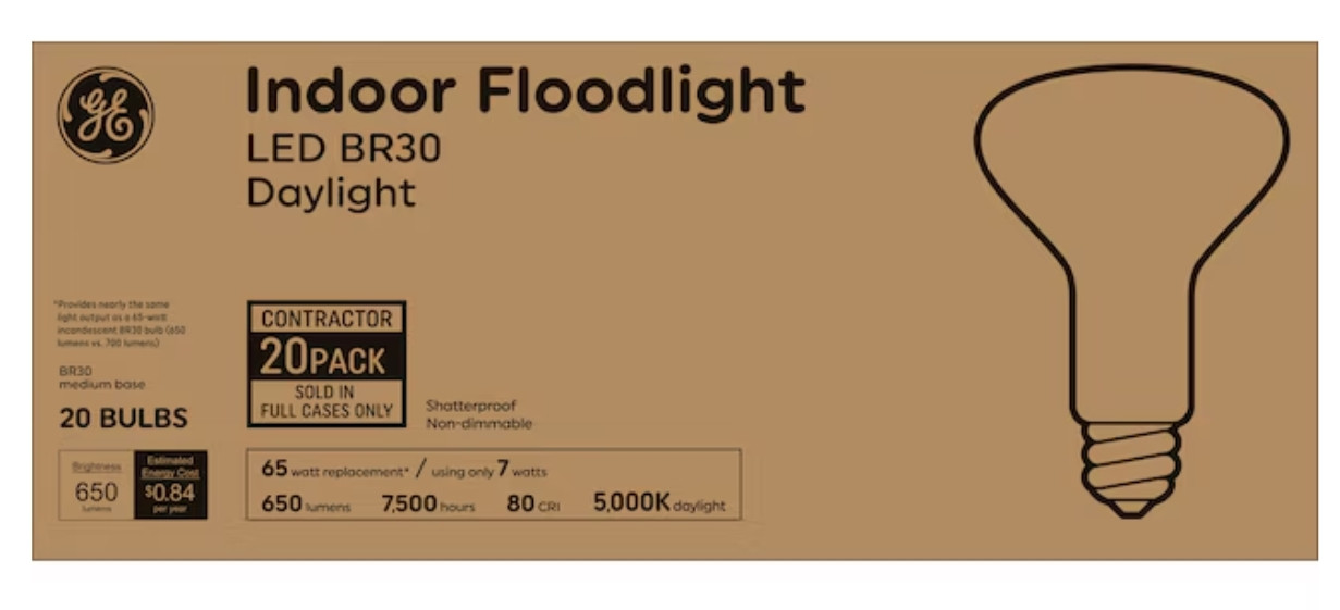 GE Indoor Floodlight LED BR30 Daylight - 650 Lumens, Case Of 20 Contractor Pack