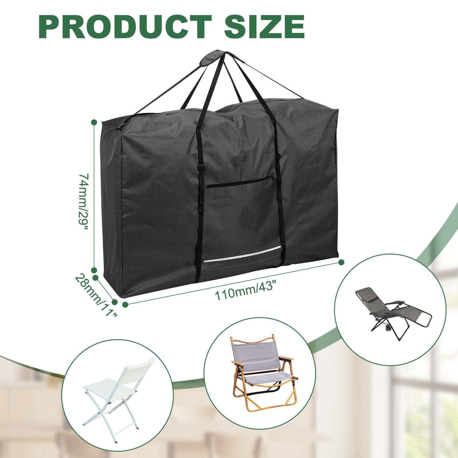 600D Folding Table Storage Bag with Handle 43" x 29" x 11" Black