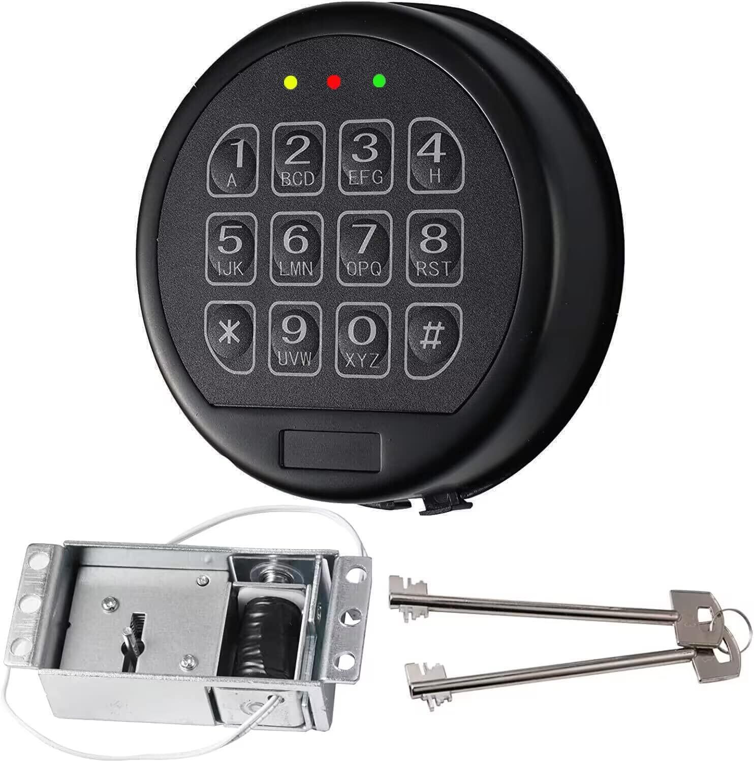 Gun Safe Lock Replacement with 2 Override Keys & Solenoid Black Keypad Safe Lock