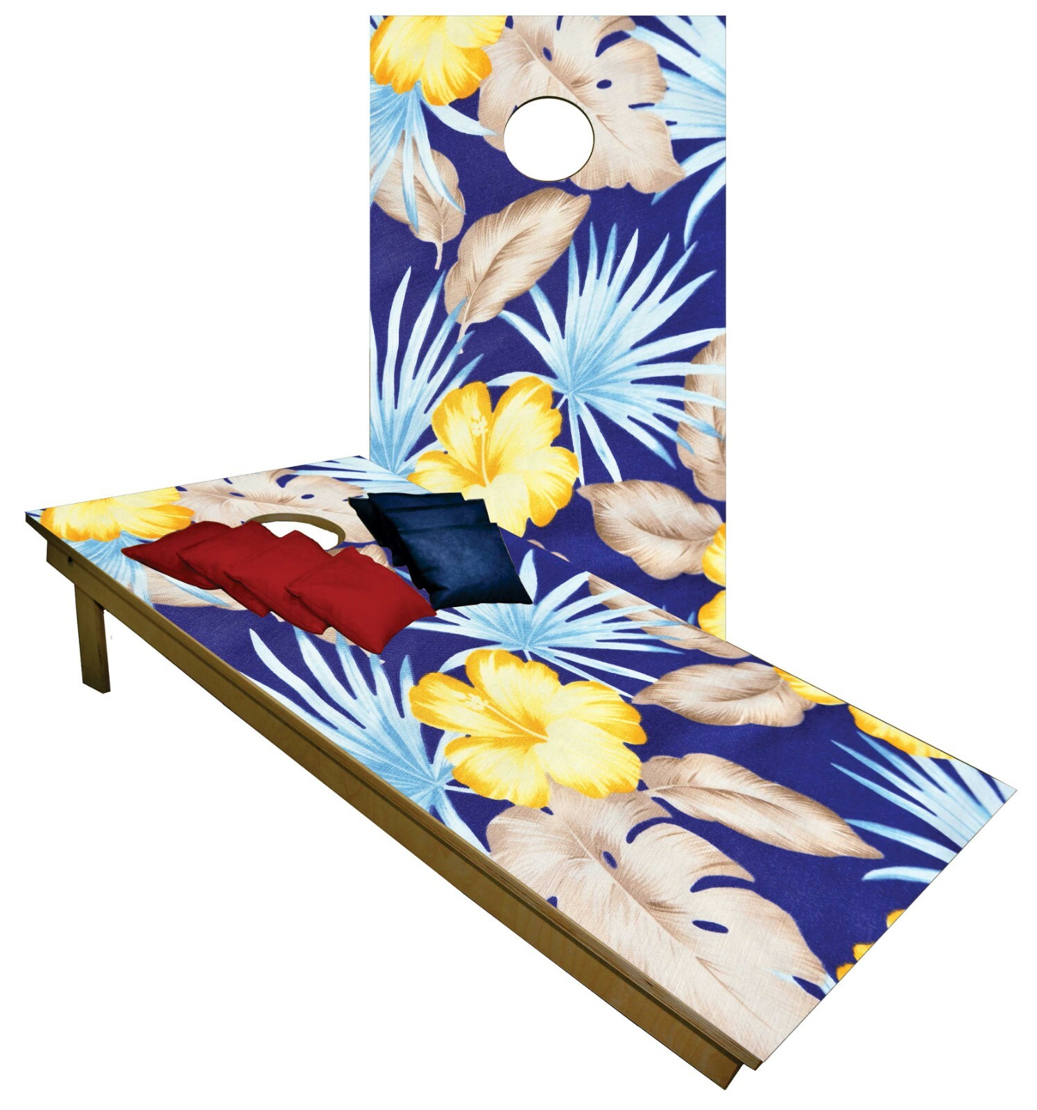 Cornhole Tropical Paradise Flowers Boards BEANBAG TOSS GAME w Bags Set