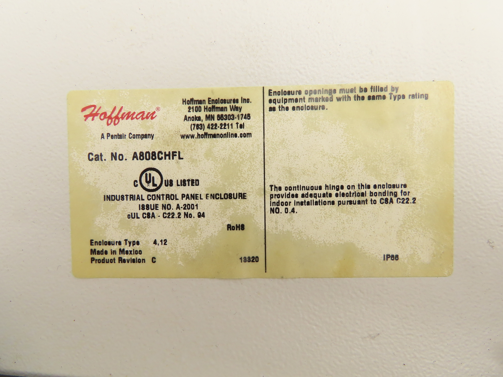 Hoffman A808CHFL Electrical Enclosure