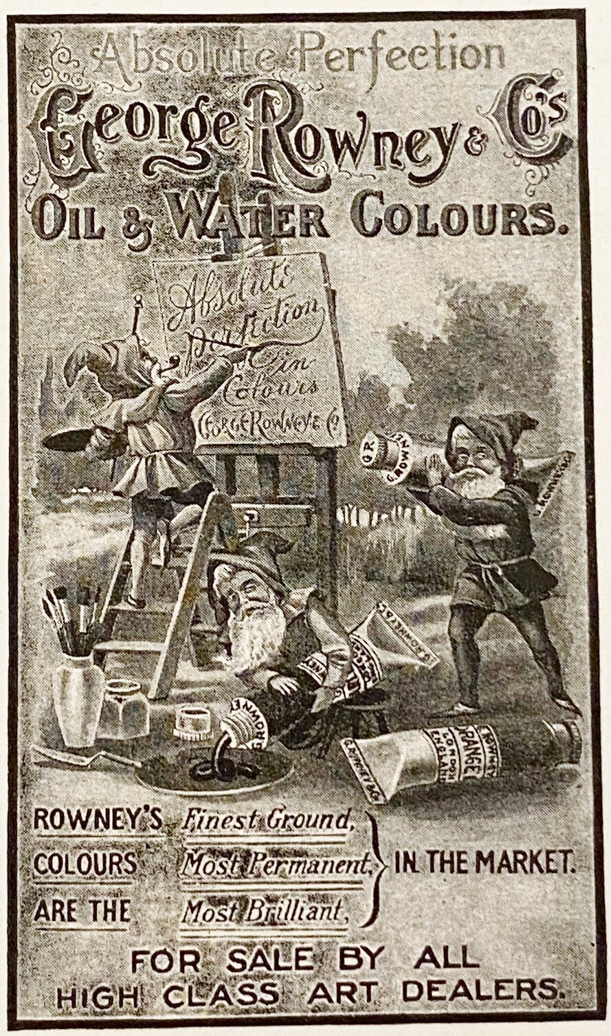 Xmas Elf Art GEORGE ROWNEY'S OIL&WATER COLOURS Artists' Paints Vtg 1899 Print Ad