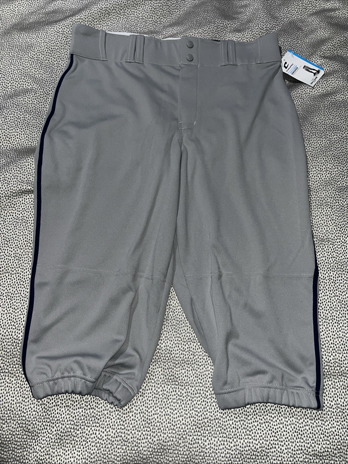 Champro Knicker Loose Fit Premium Baseball Pants Mens Large Grey With Navy Pipe