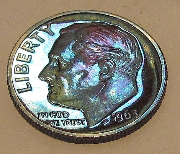 1963 Gem  Proof Dime 90% Silver  MONSTER  Toning  #724 ~ 10
